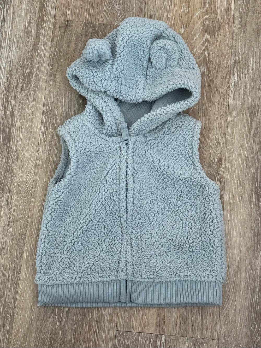 Carters Baby Boy Teddy Fleece Hooded Vest 3D Ears Blue Gray Full Zip 9M